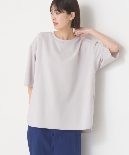 OMNES（オムネス）の「カットジョーゼットガゼット裾ラウンド半袖プルオーバー（Tシャツ/カットソー・レディース・ライトグレー/ブラック/アイボリー・FREE）」の13枚目の写真