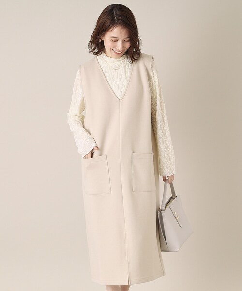 ITS'DEMO（イッツデモ）の「【手洗い可】ダンボールジャージージャンスカ（ワンピース・レディース・ネイビー/ライトベージュ/ライトグレー・00）」の2枚目の写真