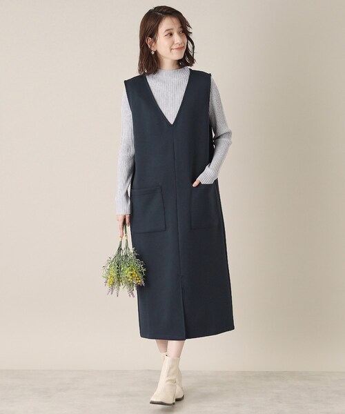 ITS'DEMO（イッツデモ）の「【手洗い可】ダンボールジャージージャンスカ（ワンピース・レディース・ネイビー/ライトベージュ/ライトグレー・00）」の4枚目の写真