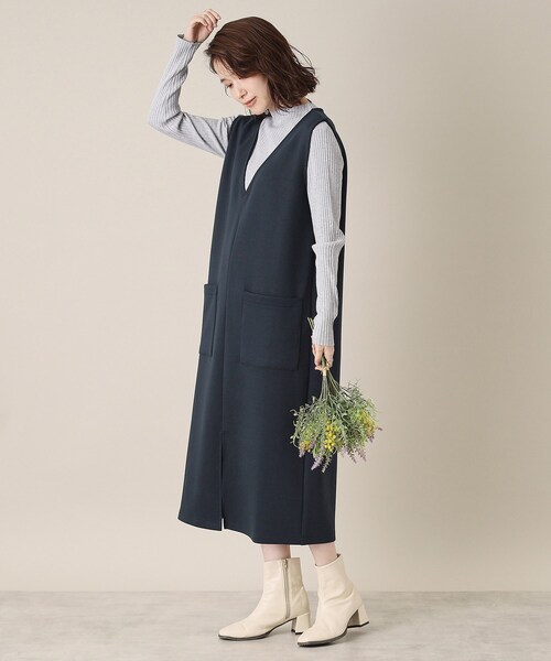 ITS'DEMO（イッツデモ）の「【手洗い可】ダンボールジャージージャンスカ（ワンピース・レディース・ネイビー/ライトベージュ/ライトグレー・00）」の5枚目の写真