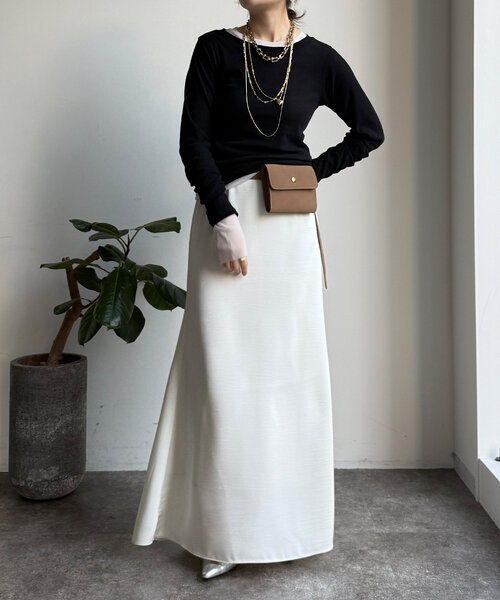 DouDou（ドゥドゥ）の「チュールTEE/テレコTEEセット（Tシャツ/カットソー・レディース・ライトグレー/オフホワイト/ブラック・FREE）」の7枚目の写真