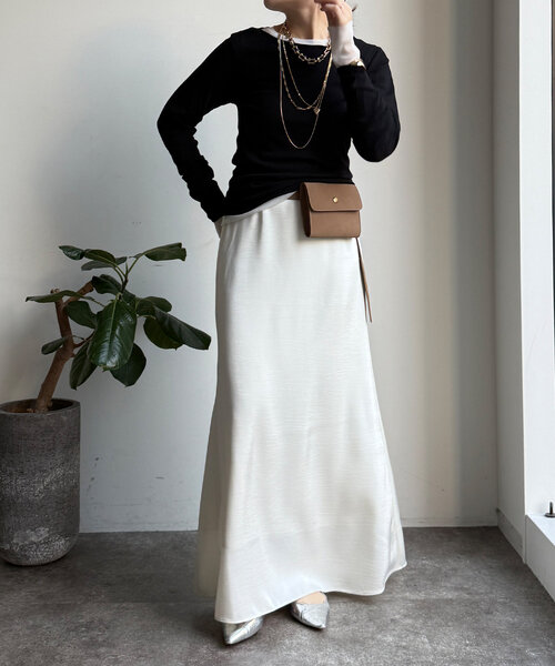 DouDou（ドゥドゥ）の「チュールTEE/テレコTEEセット（Tシャツ/カットソー・レディース・ライトグレー/オフホワイト/ブラック・FREE）」の8枚目の写真