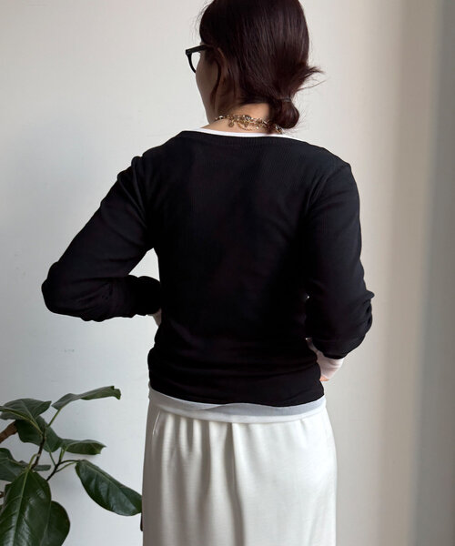 DouDou（ドゥドゥ）の「チュールTEE/テレコTEEセット（Tシャツ/カットソー・レディース・ライトグレー/オフホワイト/ブラック・FREE）」の10枚目の写真