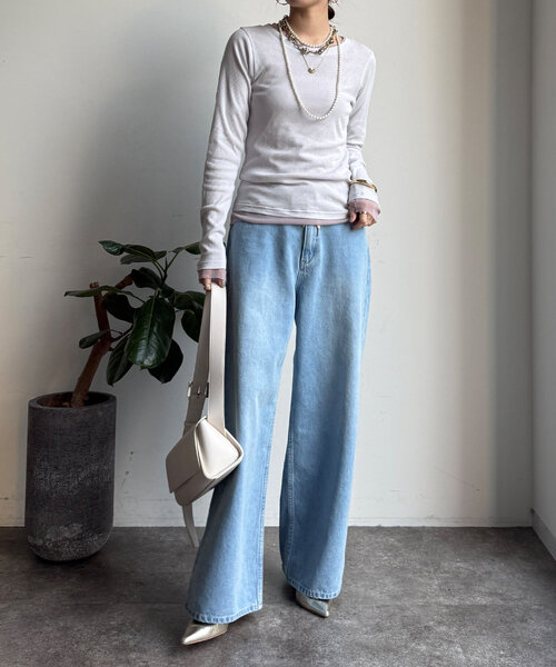 DouDou（ドゥドゥ）の「チュールTEE/テレコTEEセット（Tシャツ/カットソー・レディース・ライトグレー/オフホワイト/ブラック・FREE）」の14枚目の写真