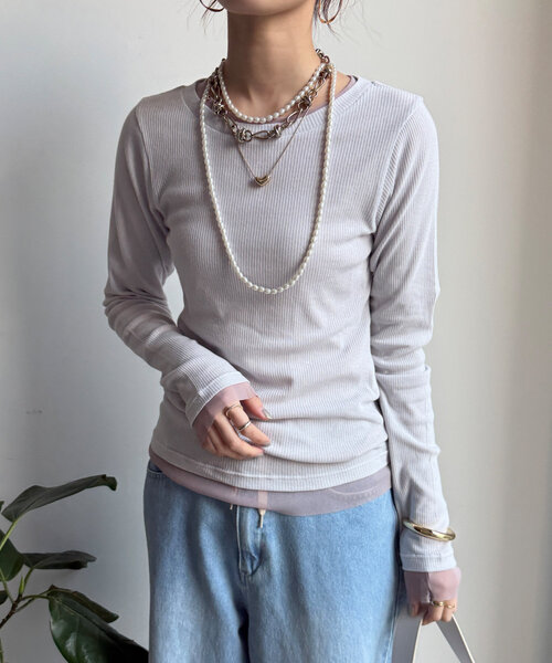 DouDou（ドゥドゥ）の「チュールTEE/テレコTEEセット（Tシャツ/カットソー・レディース・ライトグレー/オフホワイト/ブラック・FREE）」の18枚目の写真