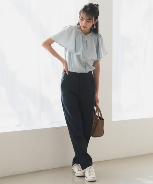 CELEN(セレン)の「【洗える/防シワ加工/UV加工/花粉防止】ケープフレアブラウス 半袖(シャツ/ブラウス・レディース・ホワイト/ブルー/ブラック・L/M/S)」の8枚目の写真