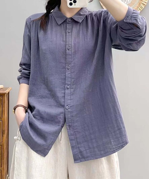 aimoha(アイモハ)の「コットンオーバーシャツ(シャツ/ブラウス・レディース・バーガンディー/ダークグレー/スモークピンク/ピンク/グリーン/ホワイト系その他/ホワイト/パープル・LARGE/MEDIUM)」の6枚目の写真