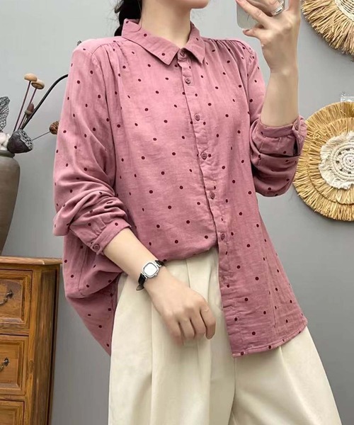 aimoha(アイモハ)の「コットンオーバーシャツ(シャツ/ブラウス・レディース・バーガンディー/ダークグレー/スモークピンク/ピンク/グリーン/ホワイト系その他/ホワイト/パープル・LARGE/MEDIUM)」の7枚目の写真