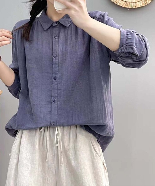 aimoha(アイモハ)の「コットンオーバーシャツ(シャツ/ブラウス・レディース・バーガンディー/ダークグレー/スモークピンク/ピンク/グリーン/ホワイト系その他/ホワイト/パープル・LARGE/MEDIUM)」の19枚目の写真