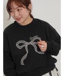 Samansa Mos2 | リボン&ロゴチュールアップリケ刺繍スウェット(スウェット)