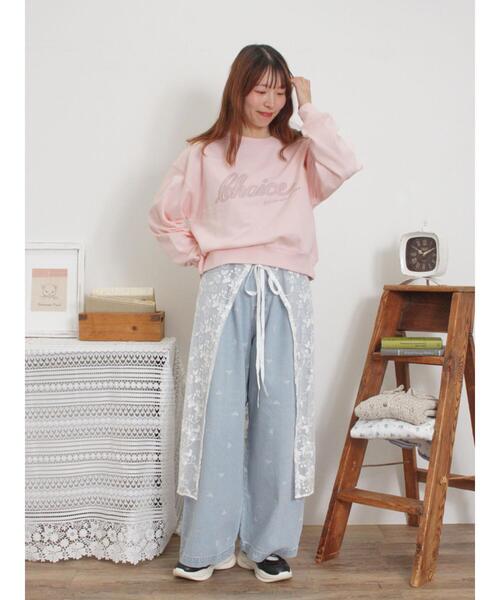 Samansa Mos2（サマンサ モスモス）の「リボン&ロゴチュールアップリケ刺繍スウェット（Tシャツ/カットソー・レディース・ブラック/グレー/ピンク/ブルー/オフホワイト・F）」の6枚目の写真