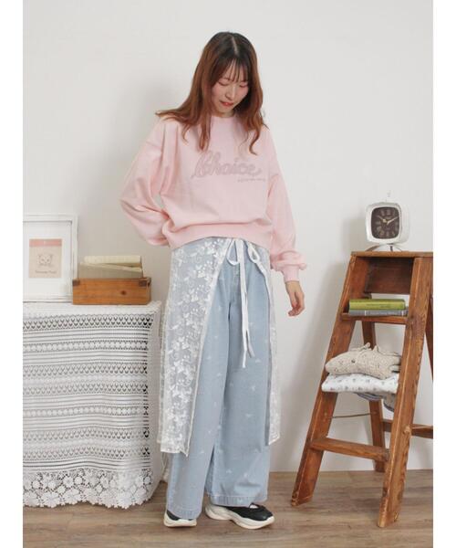 Samansa Mos2（サマンサ モスモス）の「リボン&ロゴチュールアップリケ刺繍スウェット（Tシャツ/カットソー・レディース・ブラック/グレー/ピンク/ブルー/オフホワイト・F）」の8枚目の写真