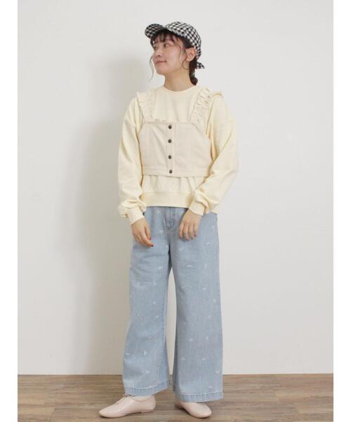 Samansa Mos2（サマンサ モスモス）の「リボン&ロゴチュールアップリケ刺繍スウェット（Tシャツ/カットソー・レディース・ブラック/グレー/ピンク/ブルー/オフホワイト・F）」の18枚目の写真