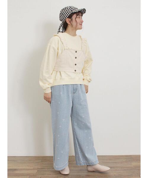 Samansa Mos2（サマンサ モスモス）の「リボン&ロゴチュールアップリケ刺繍スウェット（Tシャツ/カットソー・レディース・ブラック/グレー/ピンク/ブルー/オフホワイト・F）」の19枚目の写真