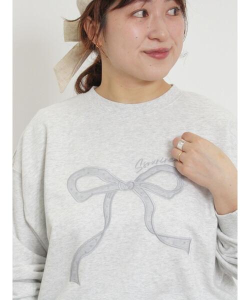 Samansa Mos2（サマンサ モスモス）の「リボン&ロゴチュールアップリケ刺繍スウェット（Tシャツ/カットソー・レディース・ブラック/グレー/ピンク/ブルー/オフホワイト・F）」の21枚目の写真