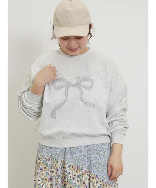 Samansa Mos2（サマンサ モスモス）の「リボン&ロゴチュールアップリケ刺繍スウェット（Tシャツ/カットソー・レディース・ブラック/グレー/ピンク/ブルー/オフホワイト・F）」の22枚目の写真