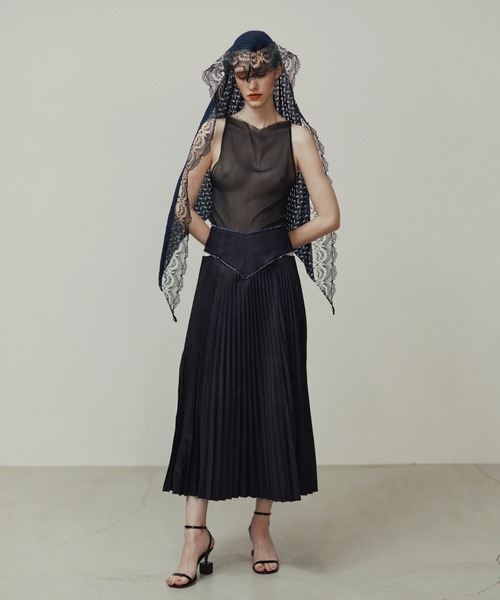 IRENE アイレネ　キーラハイウエスト　スカート　カットオフ　デザイン セール】ピンキングカットプリーツスカート / Pinkingcut Pleated