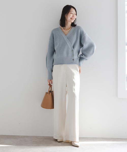 NOBLE ノーブル 片畦 カシュクール風プルオーバー ニット トップス グレー