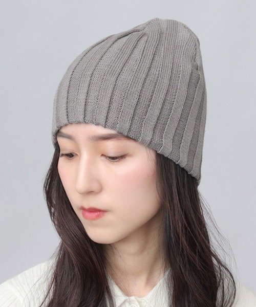A.M.S.（エーエムエス）の「リブ編み シングルワッチ ビーニー（ニットキャップ/ビーニー・レディース・ブラック/グレー・FREE）」の2枚目の写真