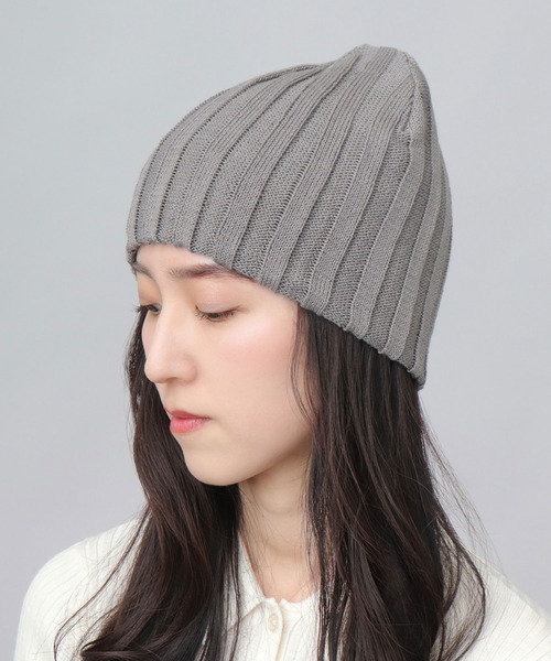 A.M.S.（エーエムエス）の「リブ編み シングルワッチ ビーニー（ニットキャップ/ビーニー・レディース・ブラック/グレー・FREE）」の8枚目の写真
