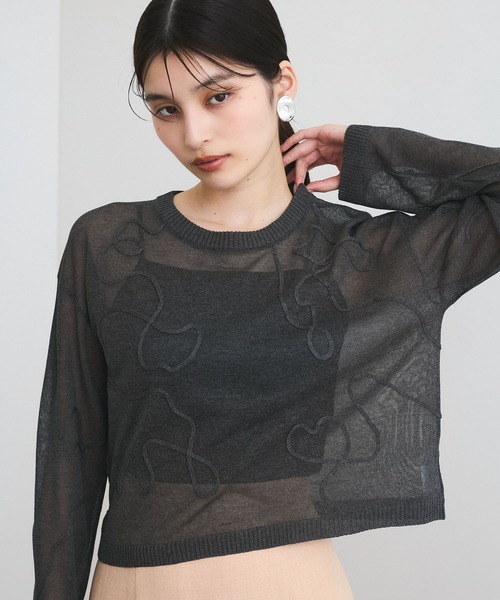 VIS(ビス)の「コード刺繍シアーニット(ニット/セーター・レディース・ホワイト/ピンク/チャコールグレー・FREE)」の4枚目の写真