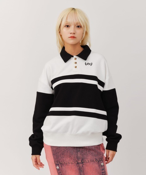 トレーナー スウェット atmos pink Line Polo Sweatshirt / アトモス ピンク ライン ポロ スウェットシャツ レディー セール】atmos pink Line Polo Sweatshirt / アトモス ピンク