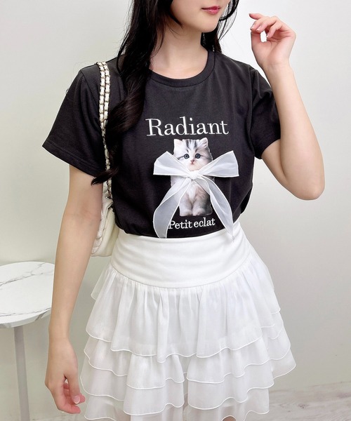 INGNI（イング）の「装飾リボン付ねこTシャツ（Tシャツ/カットソー・レディース・ライトピンク/オフホワイト/チャコールグレー・M）」の11枚目の写真