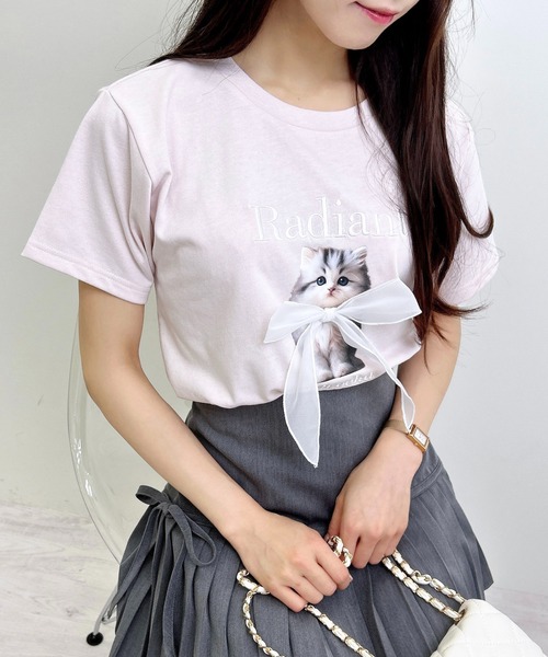 INGNI（イング）の「装飾リボン付ねこTシャツ（Tシャツ/カットソー・レディース・ライトピンク/オフホワイト/チャコールグレー・M）」の18枚目の写真