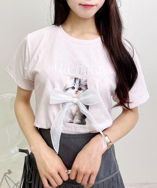 INGNI（イング）の「装飾リボン付ねこTシャツ（Tシャツ/カットソー・レディース・ライトピンク/オフホワイト/チャコールグレー・M）」の17枚目の写真