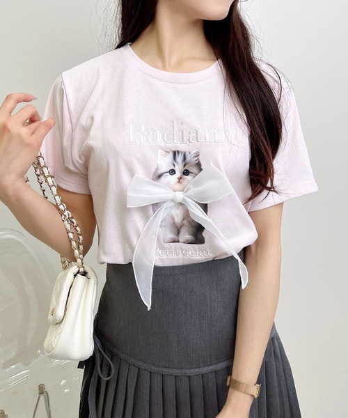INGNI（イング）の「装飾リボン付ねこTシャツ（Tシャツ/カットソー・レディース・ライトピンク/オフホワイト/チャコールグレー・M）」の19枚目の写真
