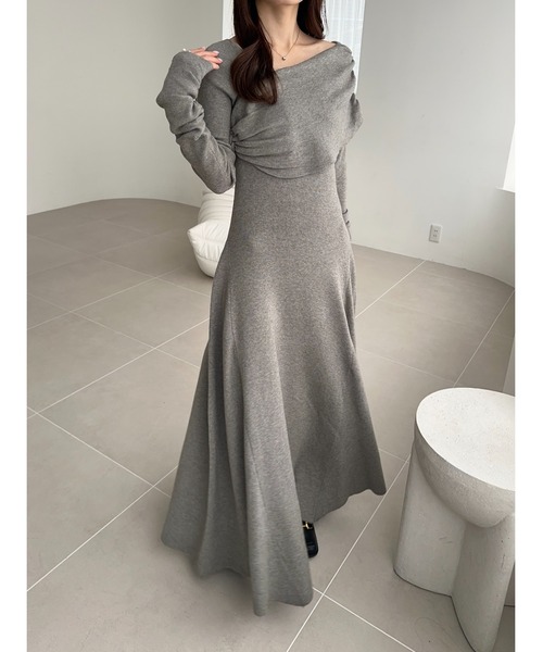 Ogue.（オグ）の「[ Ogue. ] one shoulder dcollet knit op （ワンショルダーデコルテニットワンピース）（ワンピース・レディース・ライトグレー/アイボリー・FREE）」の16枚目の写真