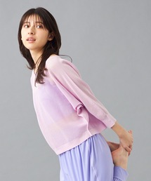 チャコット 七分袖ノーソーイングニット 水色リボン付きSMサイズ 美品 チャコット 七分袖ノーソーイングニット 水色リボン付きSMサイズ