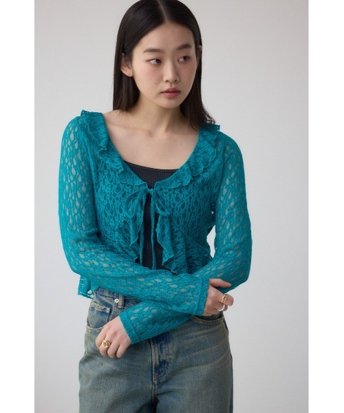 AZUL by moussy（アズールバイマウジー）の「レースフリルカーディガン（カーディガン/ボレロ・レディース・アイボリー/ブラック/ブルー・FREE）」の12枚目の写真