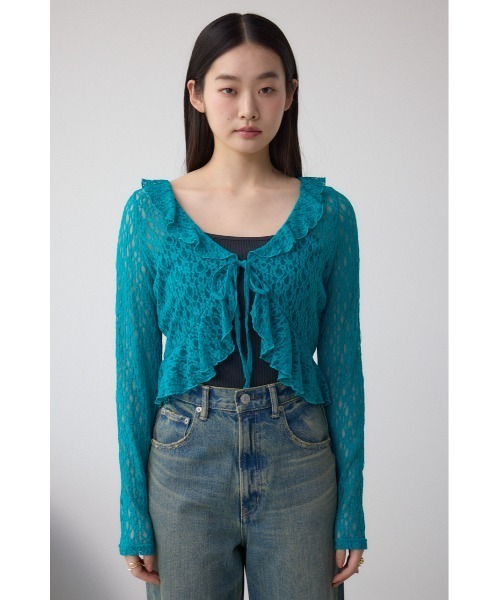 AZUL by moussy（アズールバイマウジー）の「レースフリルカーディガン（カーディガン/ボレロ・レディース・アイボリー/ブラック/ブルー・FREE）」の10枚目の写真