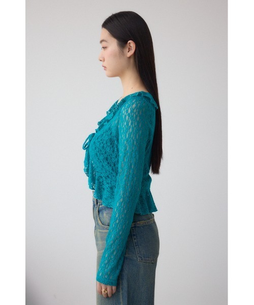 AZUL by moussy（アズールバイマウジー）の「レースフリルカーディガン（カーディガン/ボレロ・レディース・アイボリー/ブラック/ブルー・FREE）」の9枚目の写真