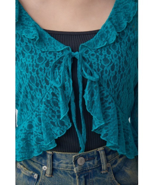 AZUL by moussy（アズールバイマウジー）の「レースフリルカーディガン（カーディガン/ボレロ・レディース・アイボリー/ブラック/ブルー・FREE）」の7枚目の写真