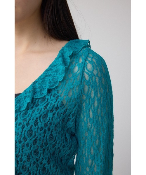 AZUL by moussy（アズールバイマウジー）の「レースフリルカーディガン（カーディガン/ボレロ・レディース・アイボリー/ブラック/ブルー・FREE）」の4枚目の写真