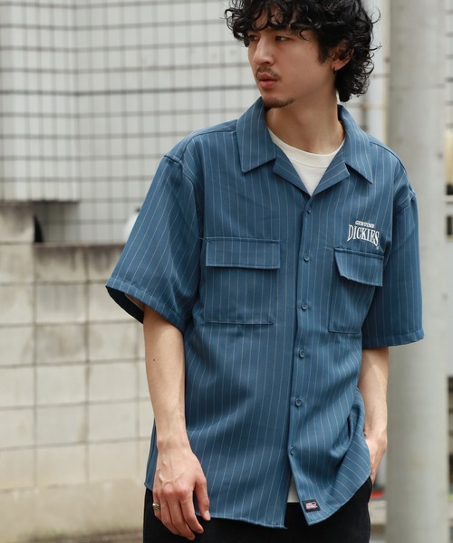 メンズ ストライプシャツ 半袖シャツ 刺しゅう 半袖 羽織りa1161 セール】【GENUINE DICKIES/ジェニュインディッキーズ】 刺繍