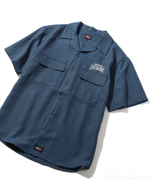 Dickies（ディッキーズ）の「【GENUINE DICKIES/ジェニュインディッキーズ】 刺繍ロゴ ストライプデザイン 半袖オープンカラーシャツ（シャツ/ブラウス・メンズ・ブラック/ブルー・M/L/XL）」の7枚目の写真