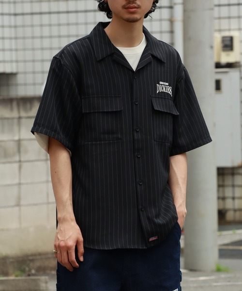 Dickies（ディッキーズ）の「【GENUINE DICKIES/ジェニュインディッキーズ】 刺繍ロゴ ストライプデザイン 半袖オープンカラーシャツ（シャツ/ブラウス・メンズ・ブラック/ブルー・M/L/XL）」の15枚目の写真