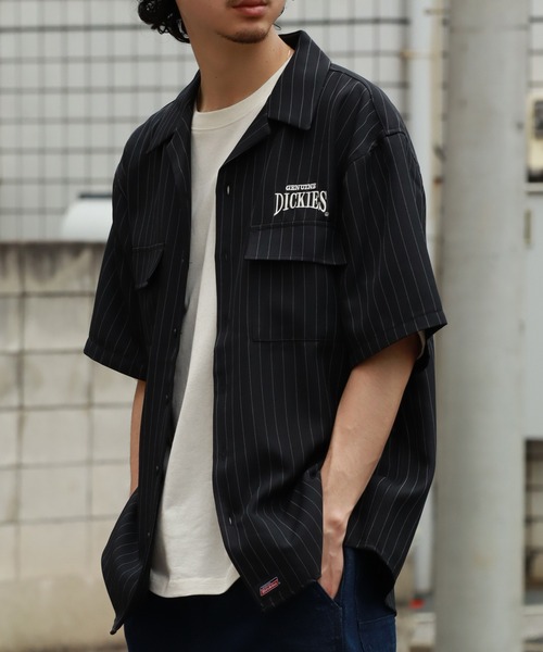 Dickies（ディッキーズ）の「【GENUINE DICKIES/ジェニュインディッキーズ】 刺繍ロゴ ストライプデザイン 半袖オープンカラーシャツ（シャツ/ブラウス・メンズ・ブラック/ブルー・M/L/XL）」の13枚目の写真