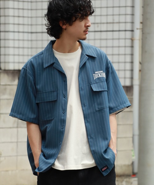Dickies（ディッキーズ）の「【GENUINE DICKIES/ジェニュインディッキーズ】 刺繍ロゴ ストライプデザイン 半袖オープンカラーシャツ（シャツ/ブラウス・メンズ・ブラック/ブルー・M/L/XL）」の22枚目の写真
