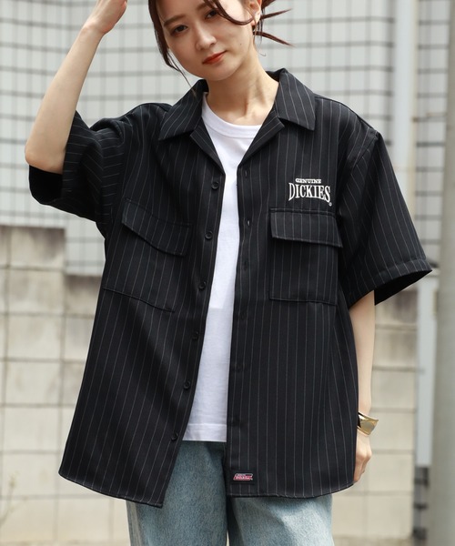 Dickies（ディッキーズ）の「【GENUINE DICKIES/ジェニュインディッキーズ】 刺繍ロゴ ストライプデザイン 半袖オープンカラーシャツ（シャツ/ブラウス・メンズ・ブラック/ブルー・M/L/XL）」の18枚目の写真