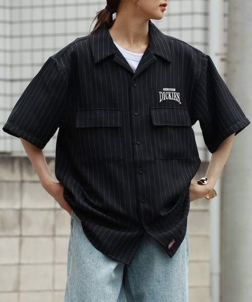 Dickies（ディッキーズ）の「【GENUINE DICKIES/ジェニュインディッキーズ】 刺繍ロゴ ストライプデザイン 半袖オープンカラーシャツ（シャツ/ブラウス・メンズ・ブラック/ブルー・M/L/XL）」の20枚目の写真