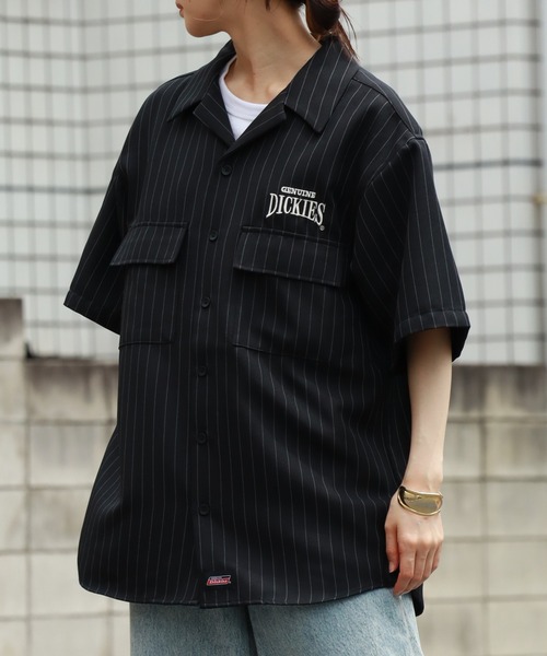 Dickies（ディッキーズ）の「【GENUINE DICKIES/ジェニュインディッキーズ】 刺繍ロゴ ストライプデザイン 半袖オープンカラーシャツ（シャツ/ブラウス・メンズ・ブラック/ブルー・M/L/XL）」の19枚目の写真