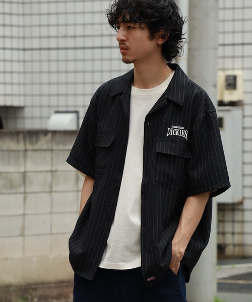 Dickies（ディッキーズ）の「【GENUINE DICKIES/ジェニュインディッキーズ】 刺繍ロゴ ストライプデザイン 半袖オープンカラーシャツ（シャツ/ブラウス・メンズ・ブラック/ブルー・M/L/XL）」の14枚目の写真