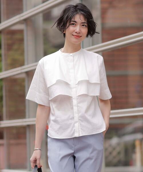 J.PRESS Ladies(J.プレス レディス)の「【洗える】ラミーポプリン ティアード ブラウス(シャツ/ブラウス・レディース・イエロー系/サックスブルー系/ブラウン系/ホワイト系・XS)」の2枚目の写真