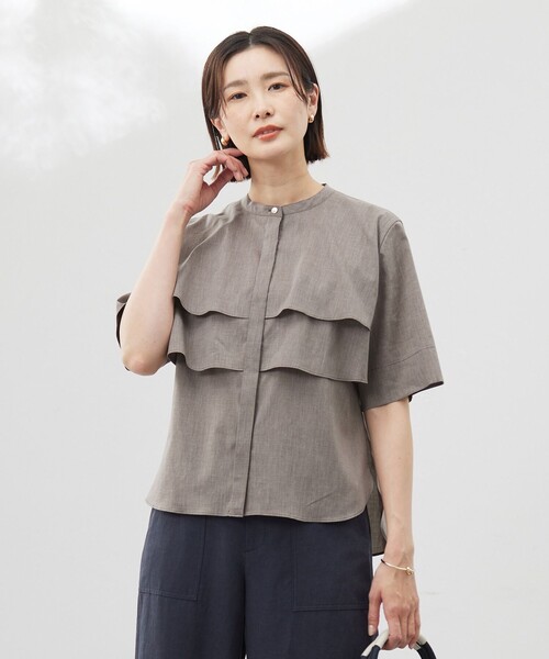 J.PRESS Ladies(J.プレス レディス)の「【洗える】ラミーポプリン ティアード ブラウス(シャツ/ブラウス・レディース・イエロー系/サックスブルー系/ブラウン系/ホワイト系・XS)」の3枚目の写真