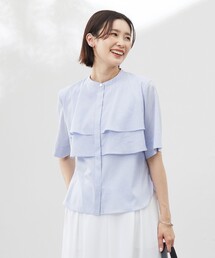 【洗える】ラミーポプリン ティアード ブラウス
