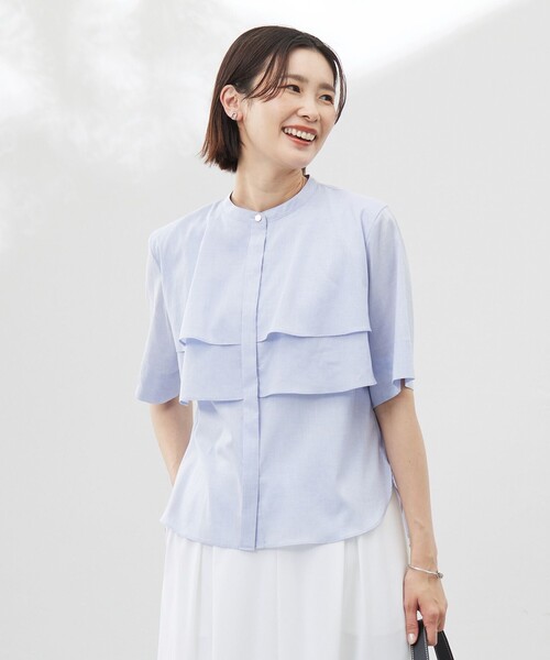 J.PRESS Ladies(J.プレス レディス)の「【洗える】ラミーポプリン ティアード ブラウス(シャツ/ブラウス・レディース・イエロー系/サックスブルー系/ブラウン系/ホワイト系・XS)」の4枚目の写真